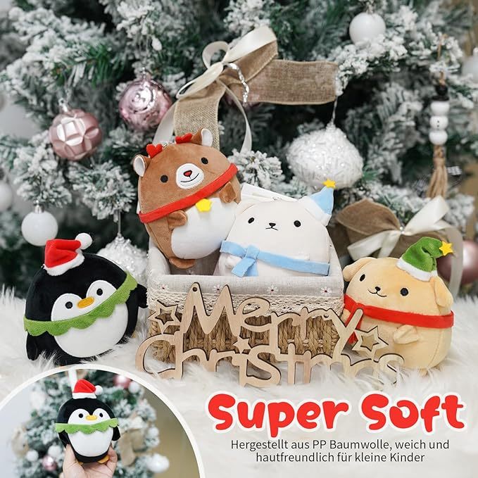 Christmas Dog Plush Toys Cute Elk Plush Cushion for Children, 4 x key rings