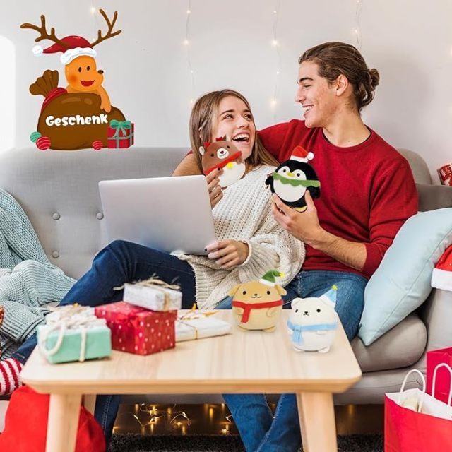 Christmas Dog Plush Toys Cute Elk Plush Cushion for Children, 4 x key rings