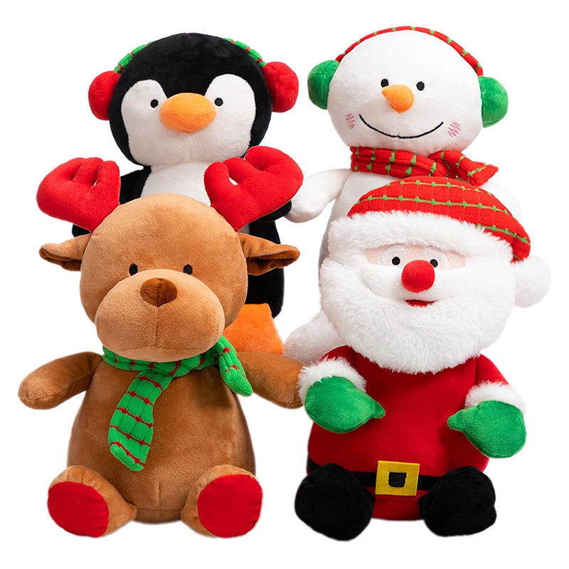 4PCS Christmas Plush Toy Set Santa Clause Reindeer Snowman and Penguin Santa Stuffed Animal Dolls