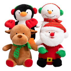 4PCS Christmas Plush Toy Set Santa Clause Reindeer Snowman and Penguin Santa Stuffed Animal Dolls