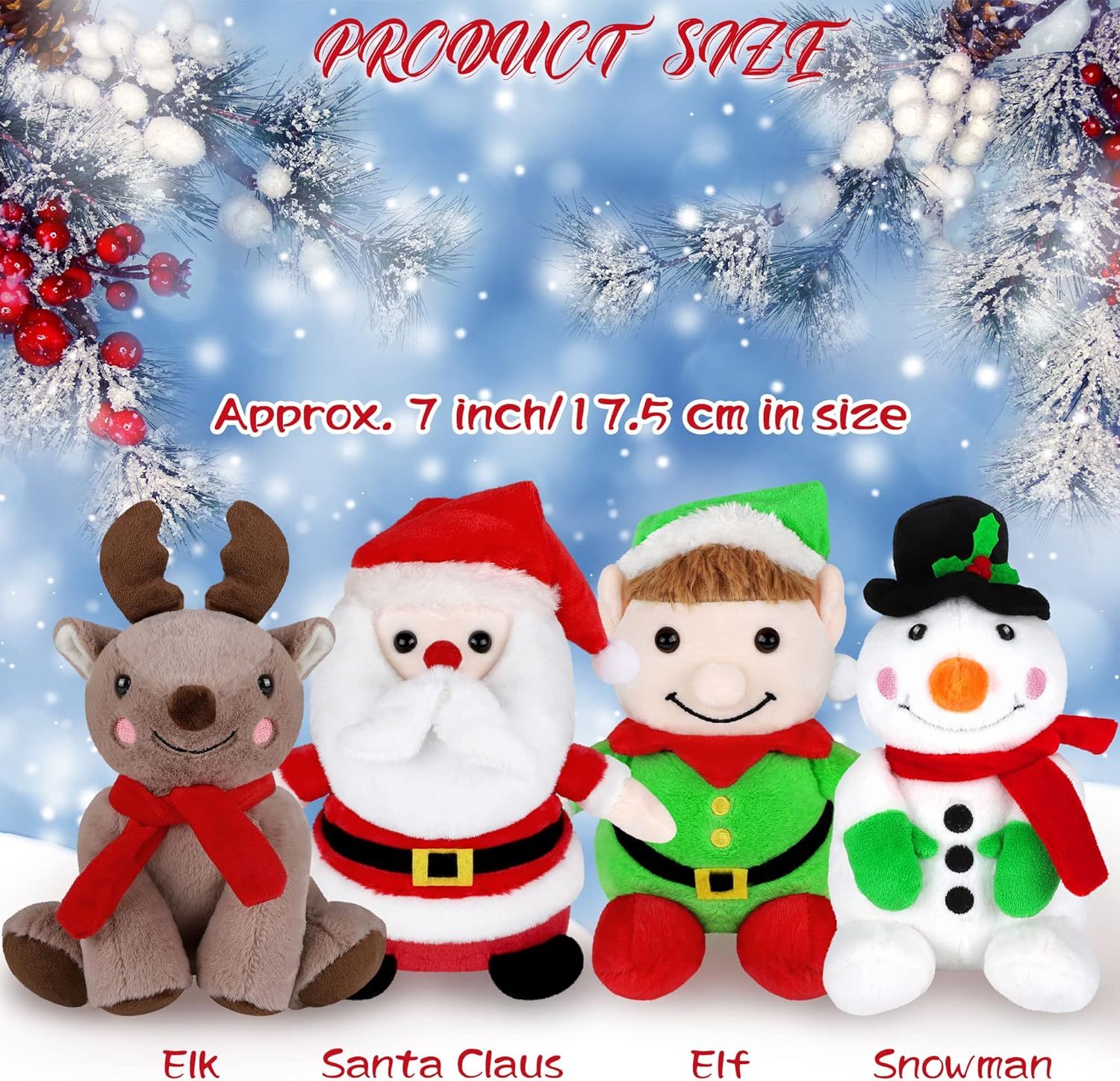 4 Pieces 7 inch Christmas Stuffed Animals Set Plush Toys Christmas Decoration Doll Set