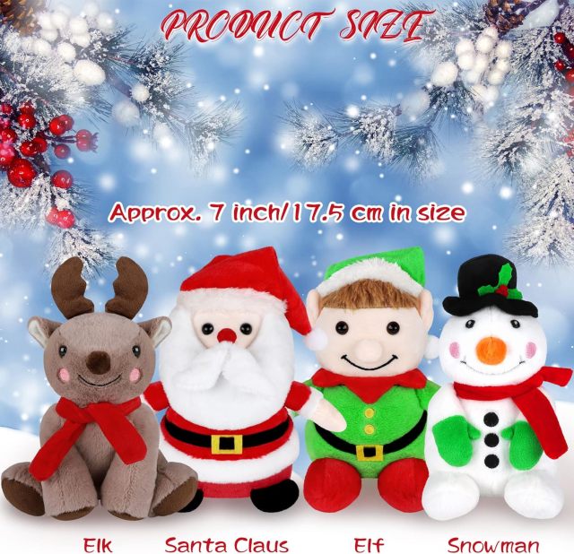 4 Pieces 7 inch Christmas Stuffed Animals Set Plush Toys Christmas Decoration Doll Set