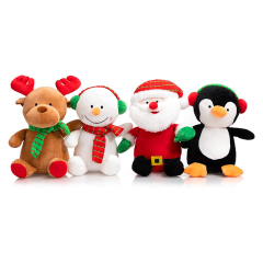 4PCS Christmas Plush Toy Set Santa Clause Reindeer Snowman and Penguin Santa Stuffed Animal Dolls