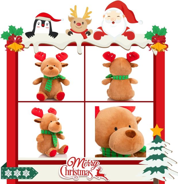 4PCS Christmas Plush Toy Set Santa Clause Reindeer Snowman and Penguin Santa Stuffed Animal Dolls