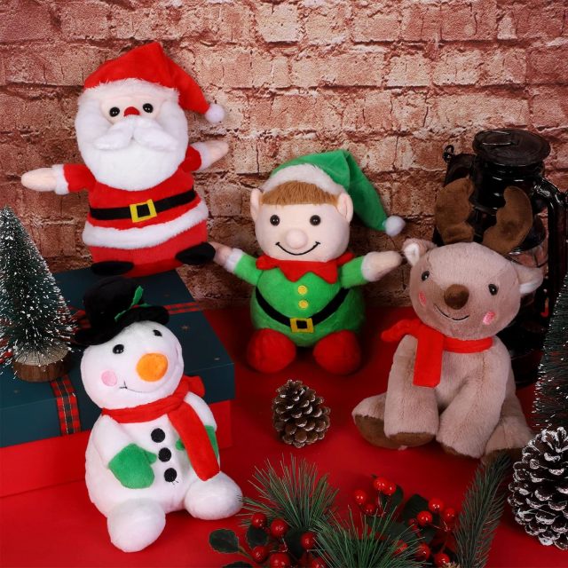 4 Pieces 7 inch Christmas Stuffed Animals Set Plush Toys Christmas Decoration Doll Set