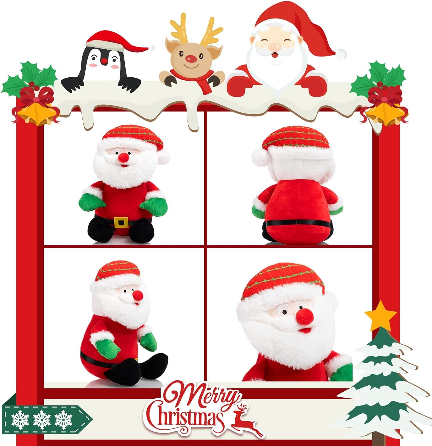 4PCS Christmas Plush Toy Set Santa Clause Reindeer Snowman and Penguin Santa Stuffed Animal Dolls