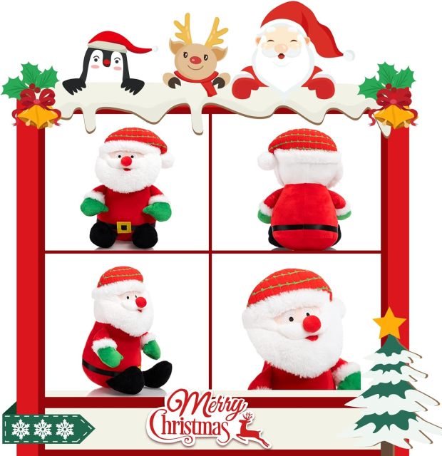4PCS Christmas Plush Toy Set Santa Clause Reindeer Snowman and Penguin Santa Stuffed Animal Dolls