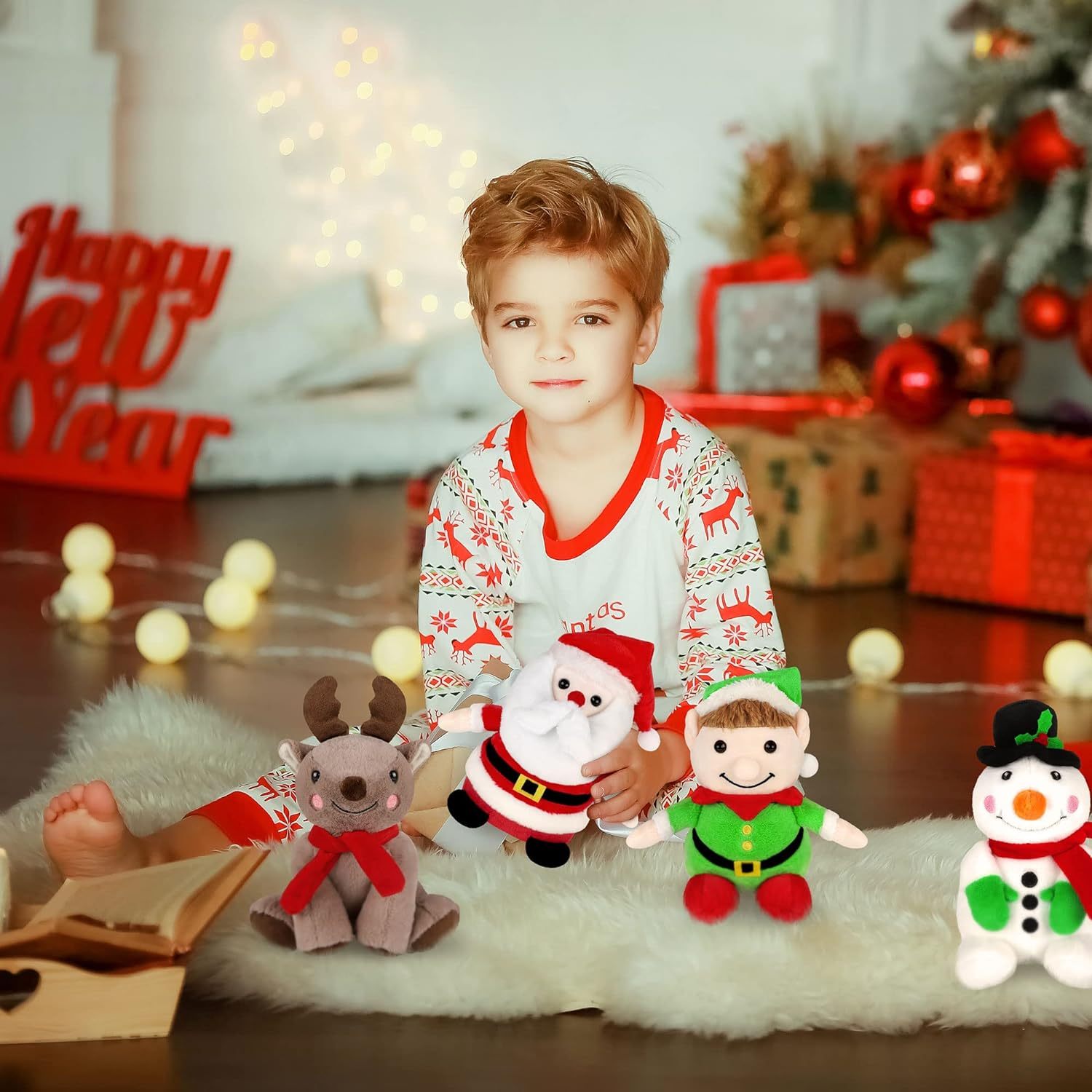 4 Pieces 7 inch Christmas Stuffed Animals Set Plush Toys Christmas Decoration Doll Set