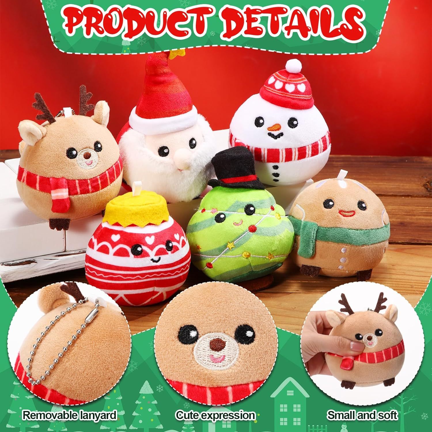 6 Pcs Christmas Plush Ornaments Stuffed Santa Snowman Elk Gingerbread Man Xmas Tree Ball Decorations