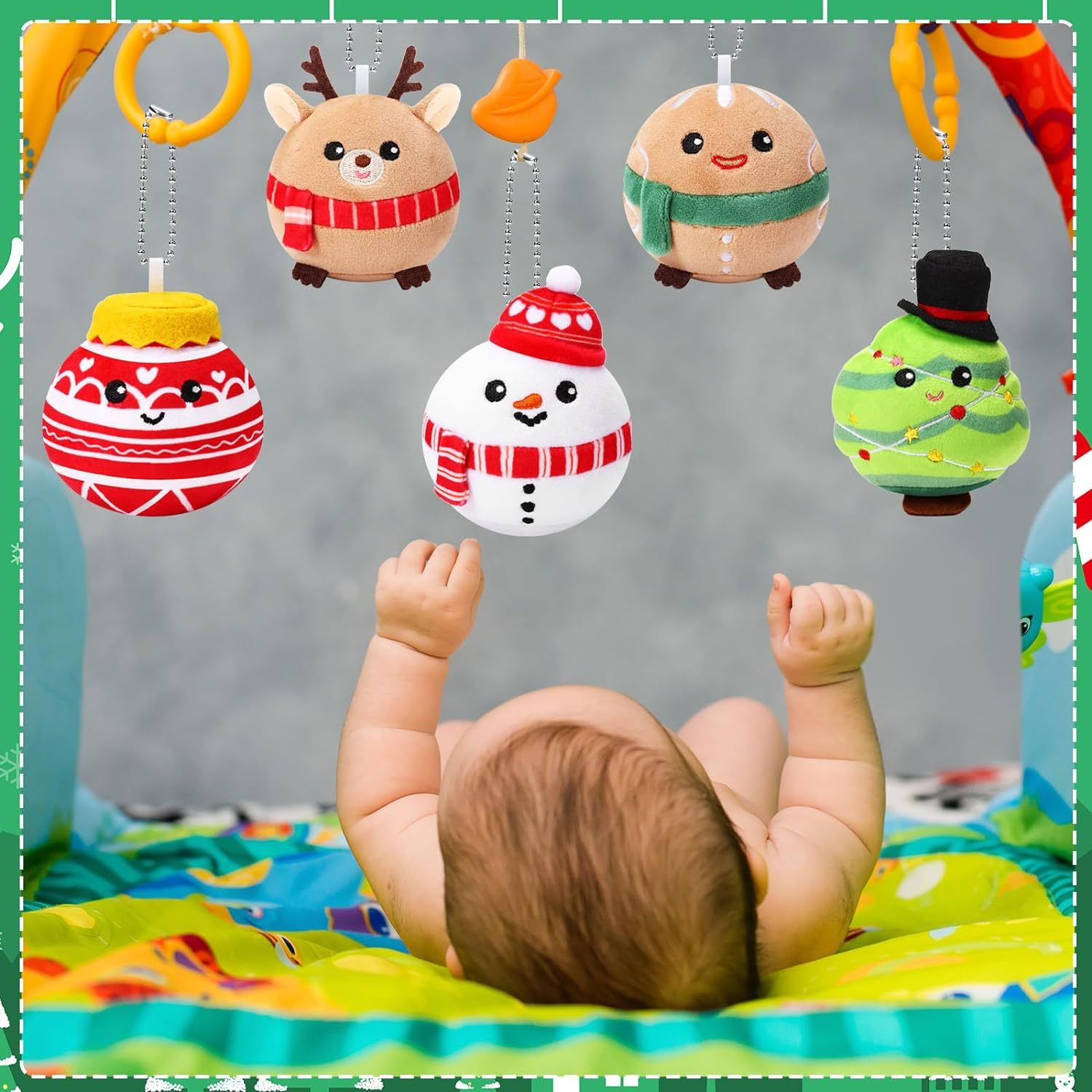 6 Pcs Christmas Plush Ornaments Stuffed Santa Snowman Elk Gingerbread Man Xmas Tree Ball Decorations