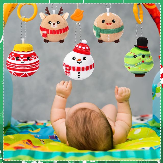 6 Pcs Christmas Plush Ornaments Stuffed Santa Snowman Elk Gingerbread Man Xmas Tree Ball Decorations