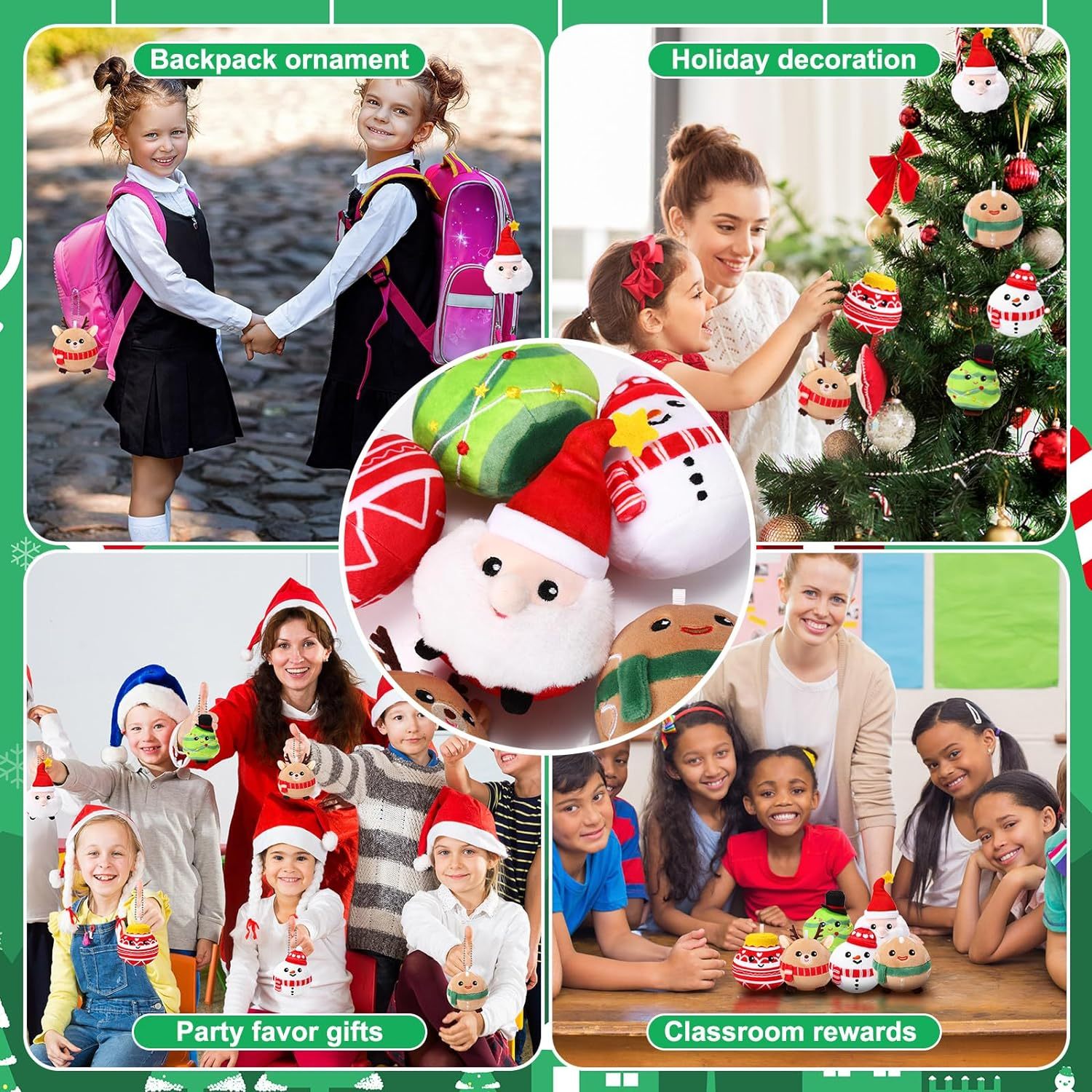 6 Pcs Christmas Plush Ornaments Stuffed Santa Snowman Elk Gingerbread Man Xmas Tree Ball Decorations