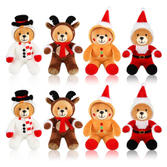 8 Pcs Christmas Stuffed Animals Bears 8 Inch Christmas Cute Soft Plush Santa Reindeer and Snowman Gingerbread Man