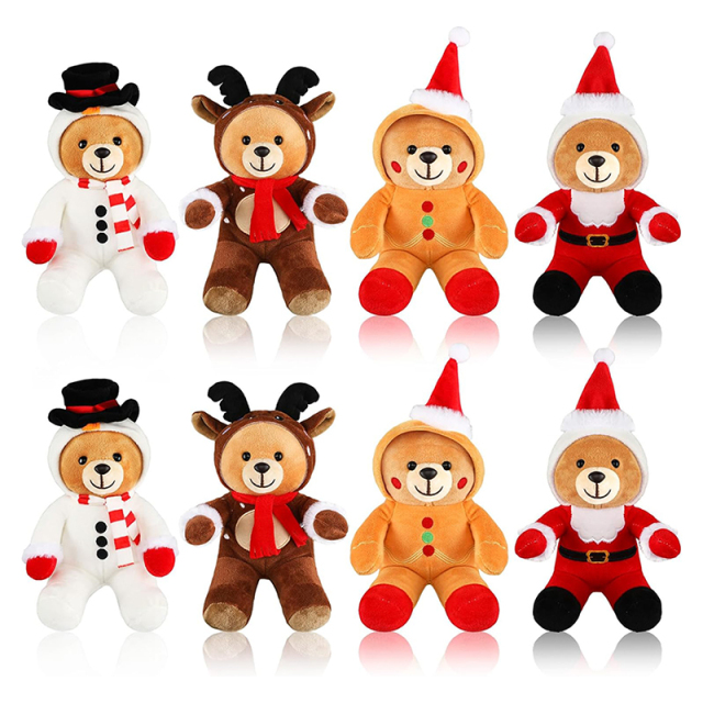 8 Pcs Christmas Stuffed Animals Bears 8 Inch Christmas Cute Soft Plush Santa Reindeer and Snowman Gingerbread Man