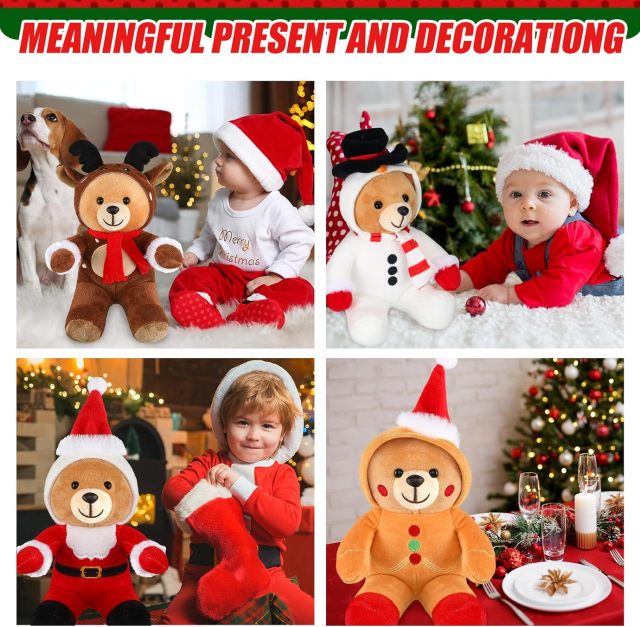 8 Pcs Christmas Stuffed Animals Bears 8 Inch Christmas Cute Soft Plush Santa Reindeer and Snowman Gingerbread Man