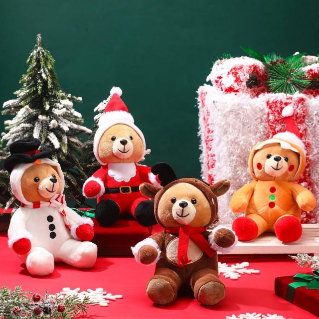 8 Pcs Christmas Stuffed Animals Bears 8 Inch Christmas Cute Soft Plush Santa Reindeer and Snowman Gingerbread Man