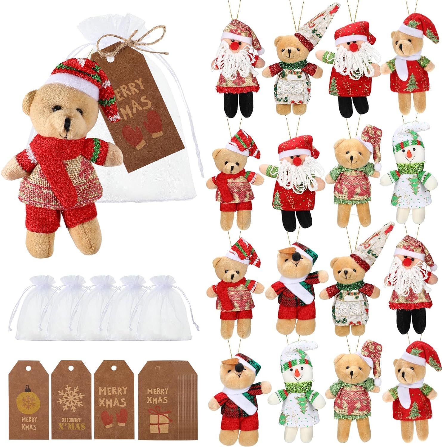 48 Pieces Christmas Small Bear Gifts Mini Stuffed Plush Bears Doll