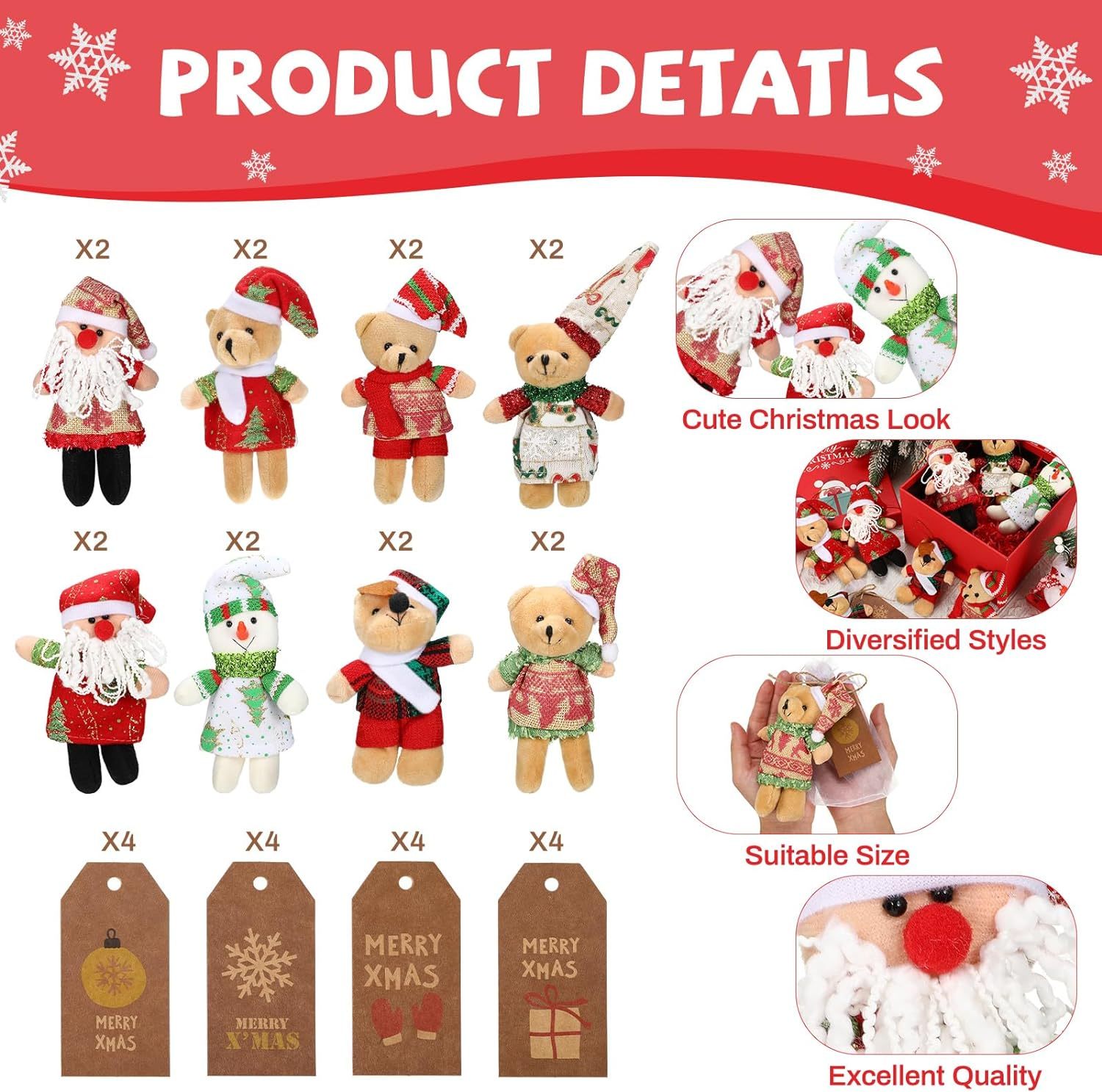 48 Pieces Christmas Small Bear Gifts Mini Stuffed Plush Bears Doll