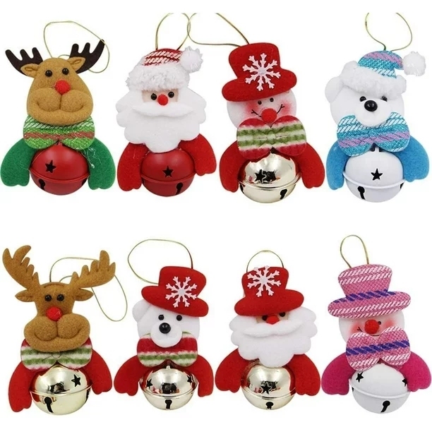 Pieces of Christmas Tree Ornaments Small Plush Pendants with Bells Decoration