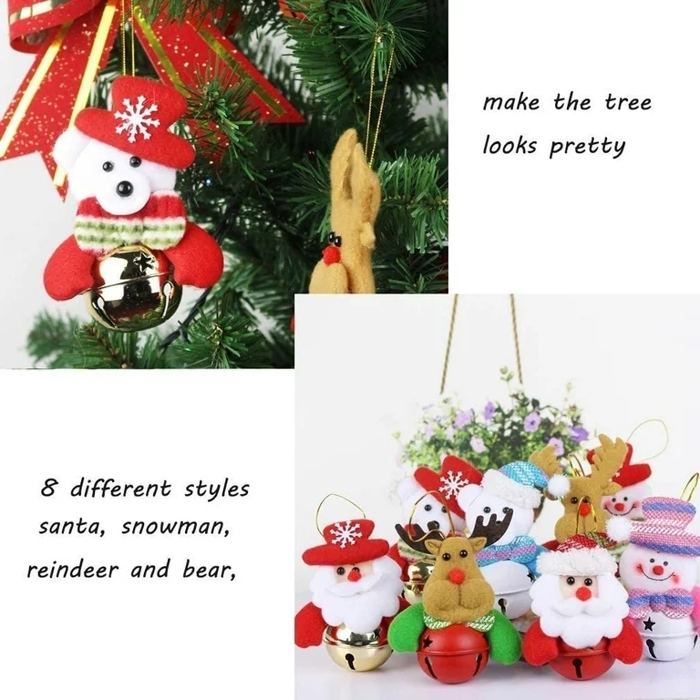 Pieces of Christmas Tree Ornaments Small Plush Pendants with Bells Decoration
