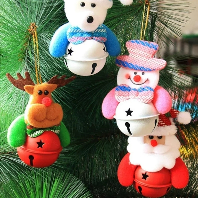 Pieces of Christmas Tree Ornaments Small Plush Pendants with Bells Decoration
