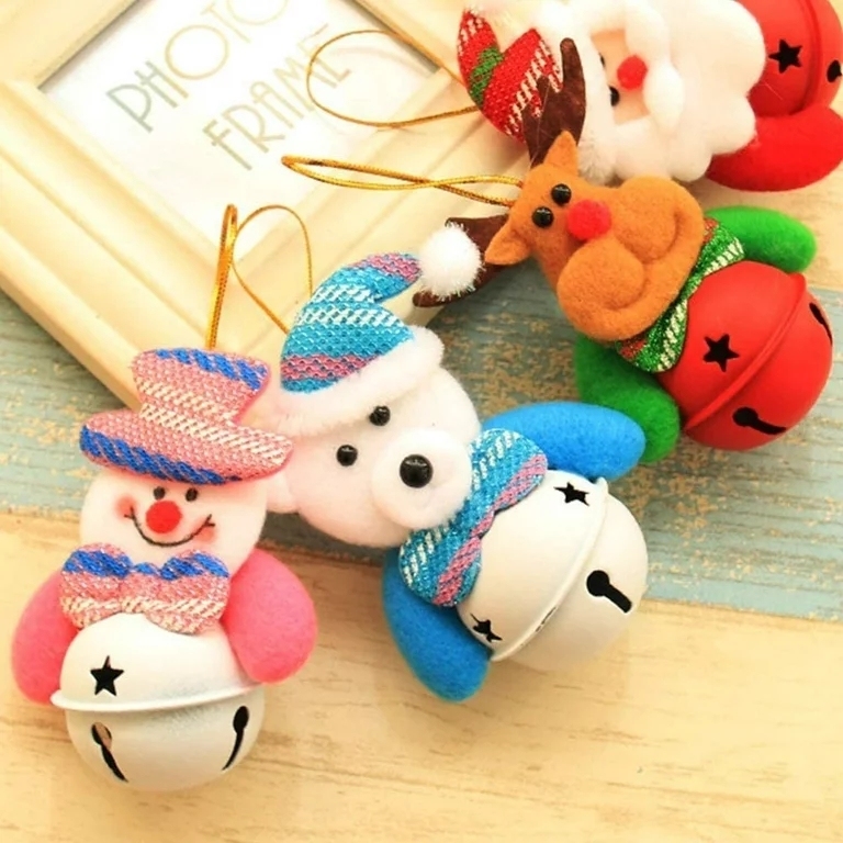 Pieces of Christmas Tree Ornaments Small Plush Pendants with Bells Decoration