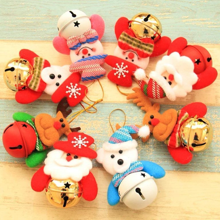 Pieces of Christmas Tree Ornaments Small Plush Pendants with Bells Decoration