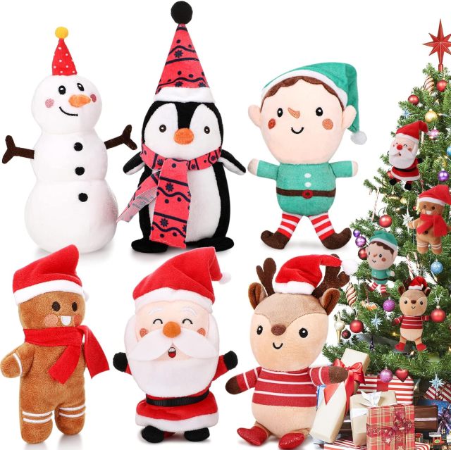 6 Pcs Christmas Plush Set Christmas Tree Ornaments Set Snowman Elk Gingerbread Man Elf Santa Stuffed Animals