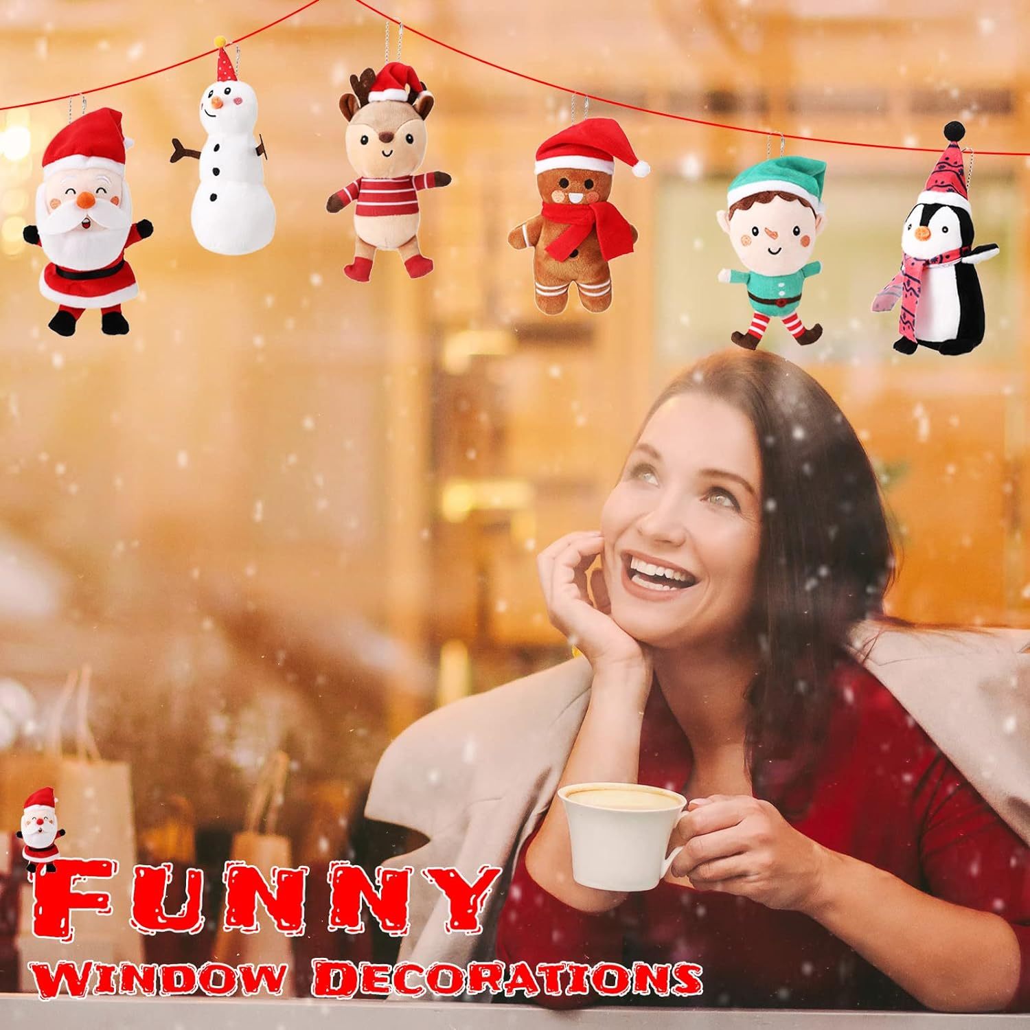 6 Pcs Christmas Plush Set Christmas Tree Ornaments Set Snowman Elk Gingerbread Man Elf Santa Stuffed Animals