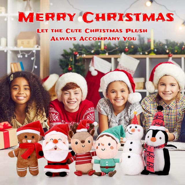 6 Pcs Christmas Plush Set Christmas Tree Ornaments Set Snowman Elk Gingerbread Man Elf Santa Stuffed Animals