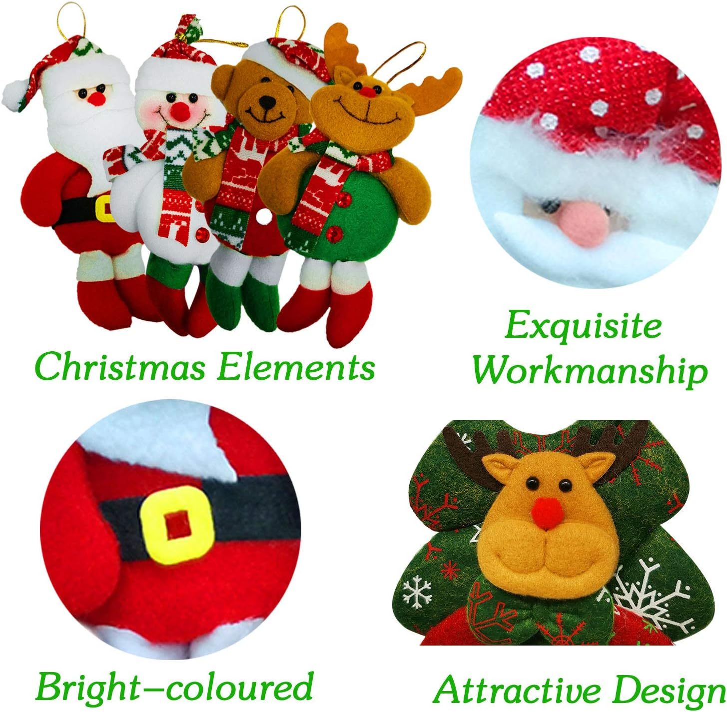 8 Pack Snowman Santa Claus Polar Bear Elk Hanging Christmas Tree Decoration Pendants