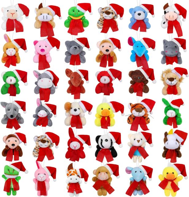 36 Pieces Mini Christmas Stuffed Animals Christmas Mini Plush Bulk Set