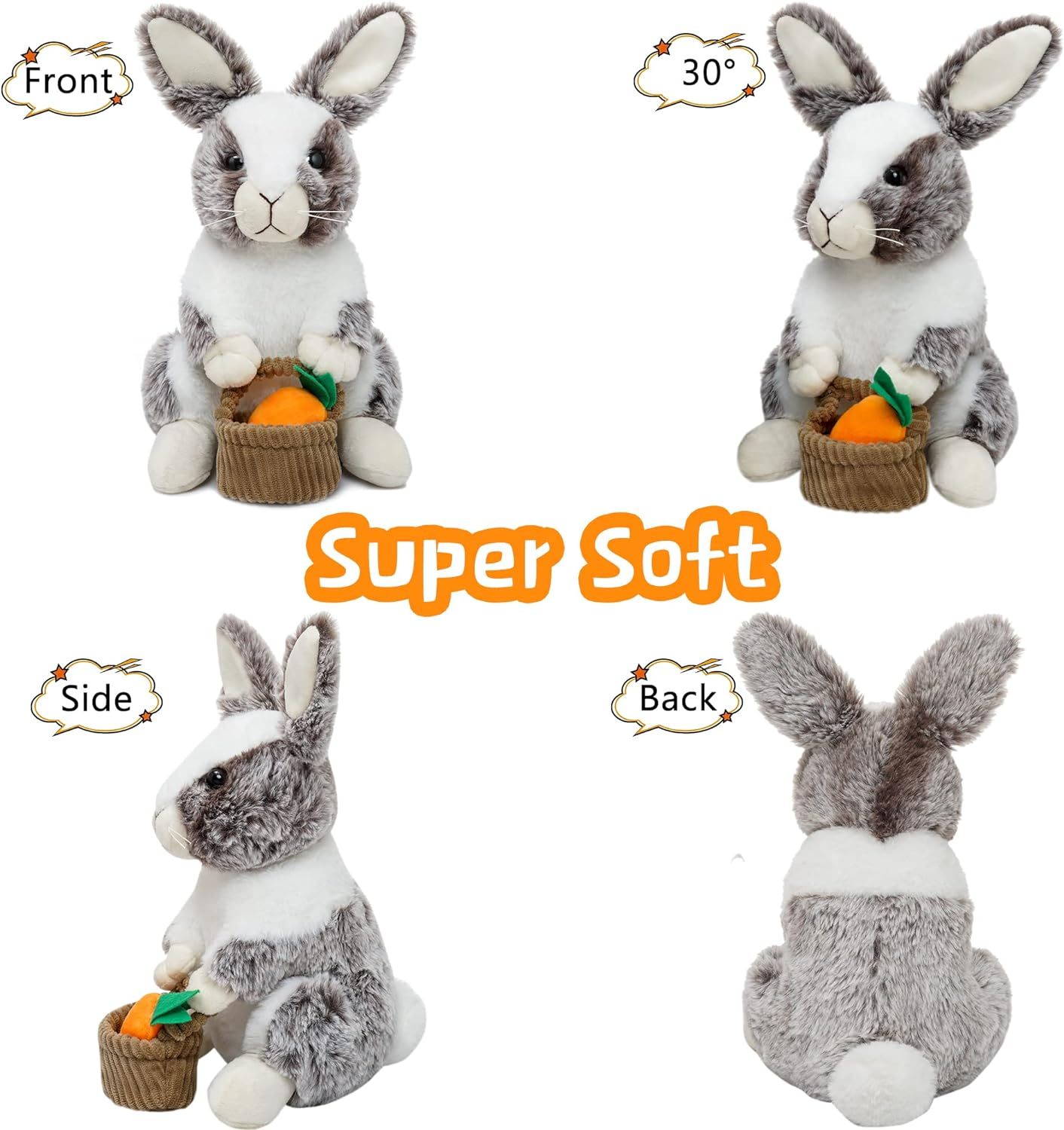 12" Stuffed Bunny Plush Bunny Stuffed Animal Holding Basket
