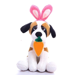 8" Easter Stuffed Dog Animal Beagle Puppy Plush Toy with Rabbit Ears Carrot