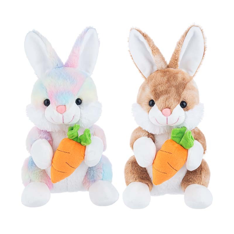 Tie-dye Stuffed Bunny Animal Rabbit Plush Toy with Carrot 2 pieces Set