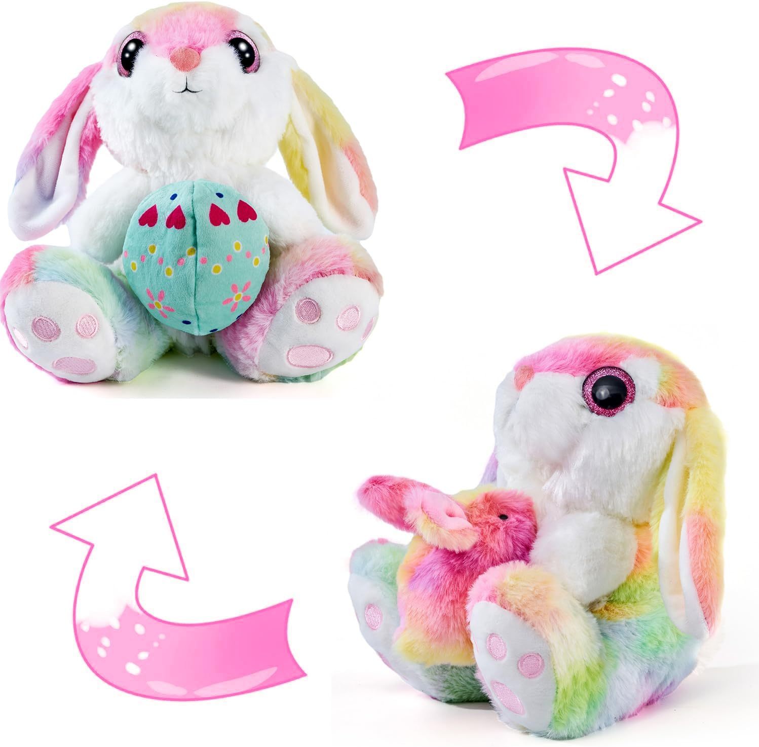 8.5" Easter Bunny Huggable Washable Stuffed Animal with Egg(Reversible)