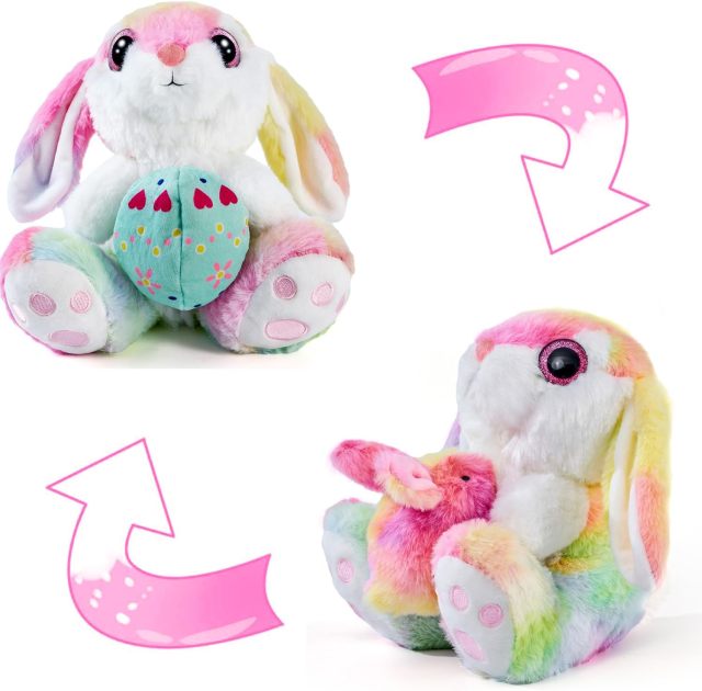 8.5" Easter Bunny Huggable Washable Stuffed Animal with Egg(Reversible)