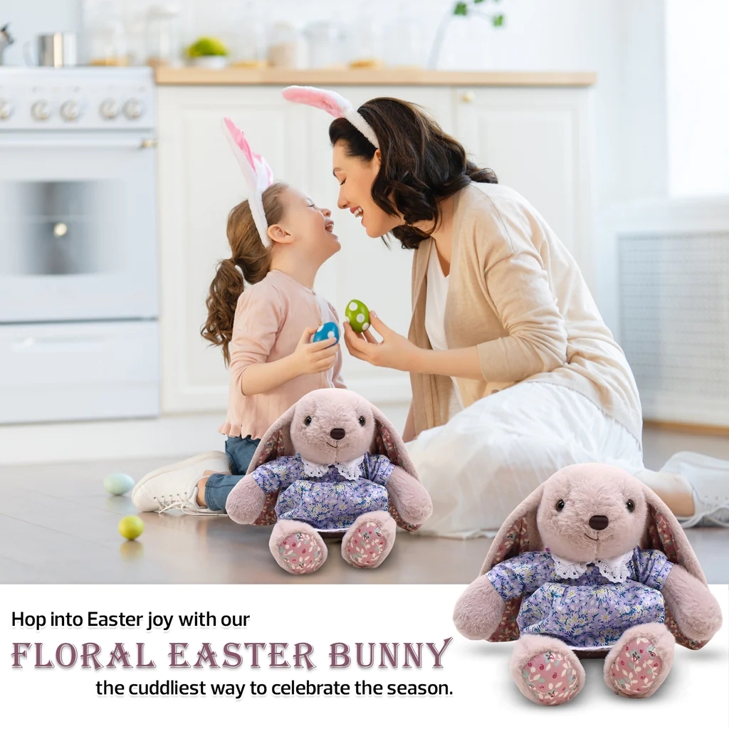 16" Easter Floral Bunny Stuffed Animal Plush Toys