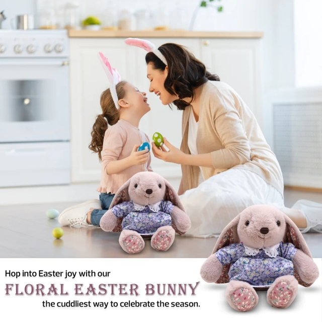 16" Easter Floral Bunny Stuffed Animal Plush Toys