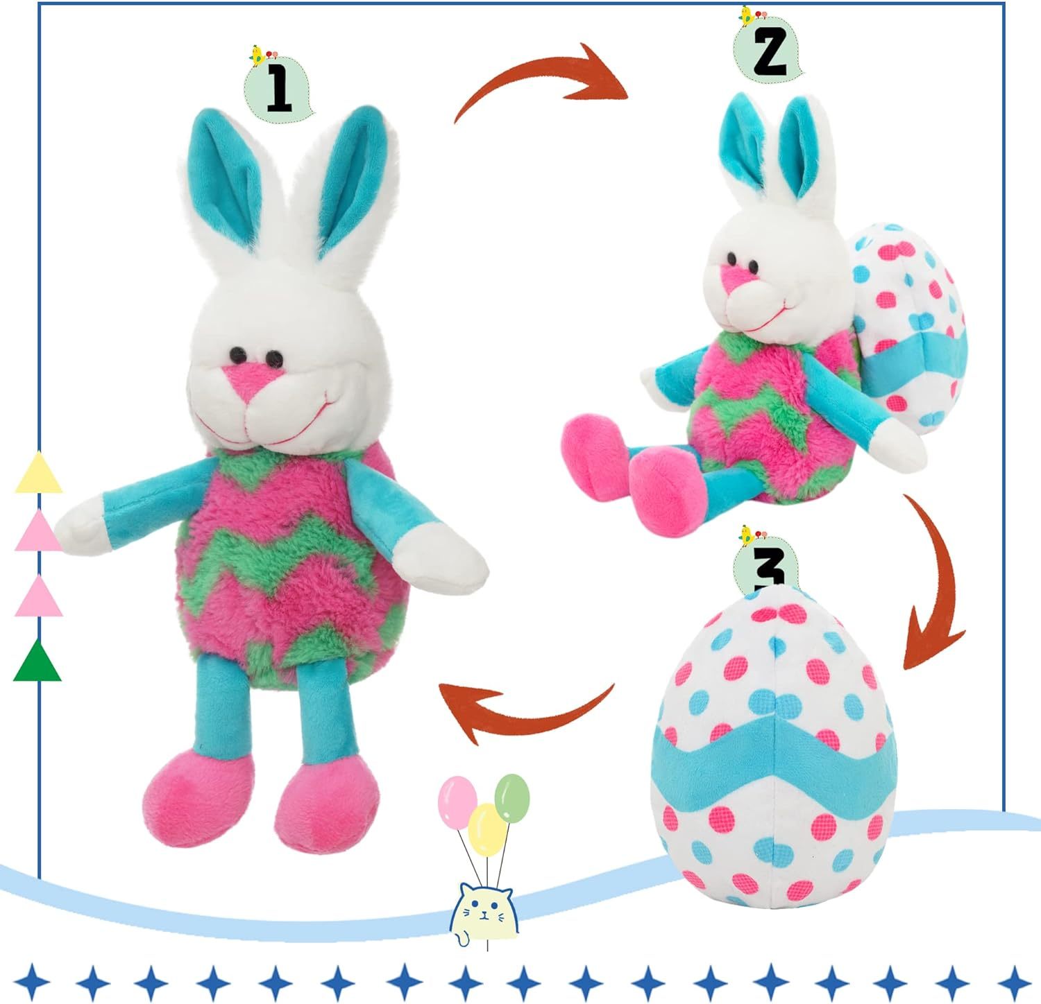 12" Easter Eggs Filled with Bunny Rabbit Stuffed Animals Toy