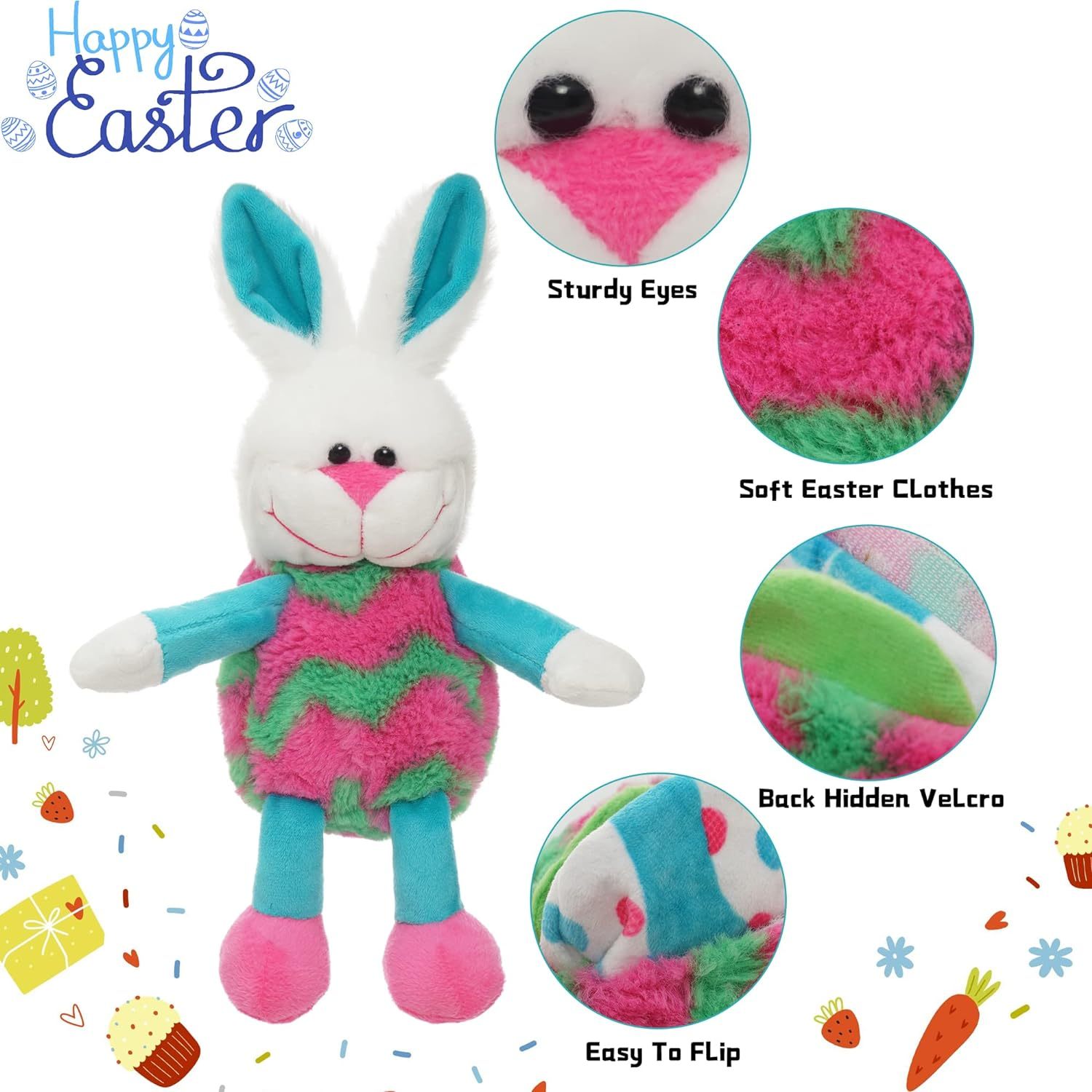 12" Easter Eggs Filled with Bunny Rabbit Stuffed Animals Toy