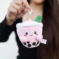 Milk Tea Plush Keychain 5" (Pink) Soft Cute Design for Wallet Backpack Purse