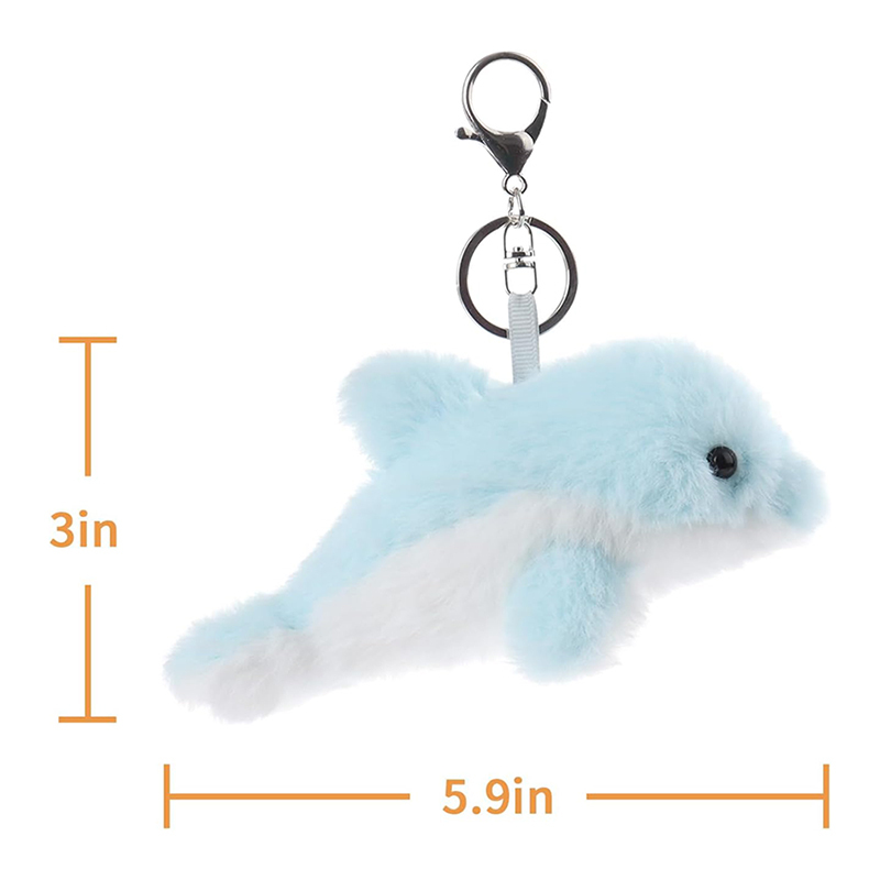 Blue Dolphin Stuffed Animal Soft Keychain for Kids Bag, Purse, Backpack
