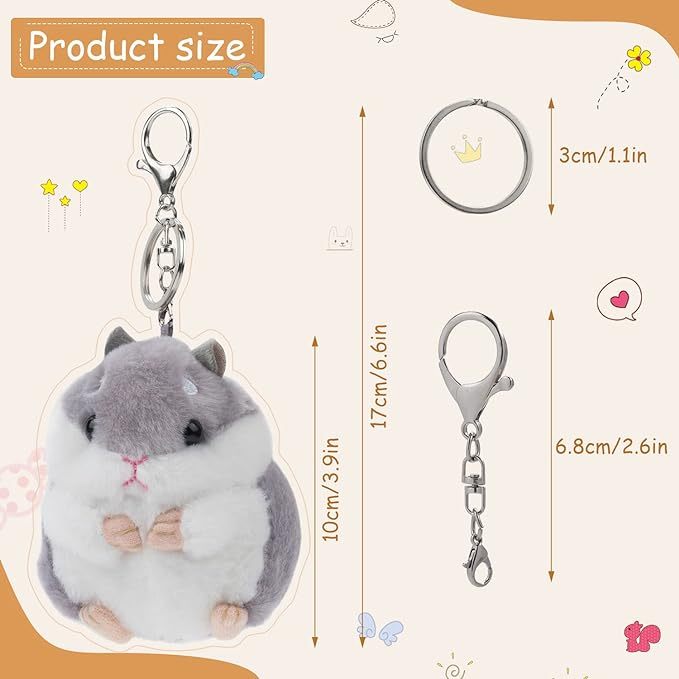 Set of 2 Cute Hamster Plush Keychain Stuffed Animals Keyring Charm Handbag Pendant