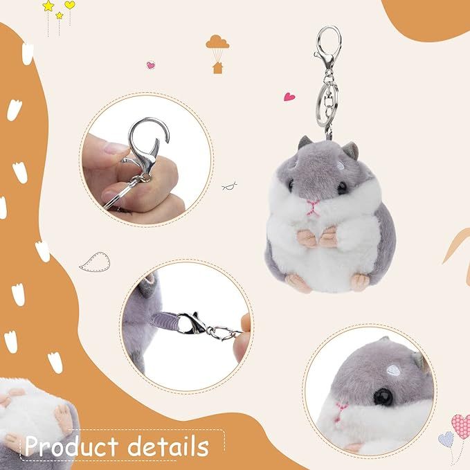 Set of 2 Cute Hamster Plush Keychain Stuffed Animals Keyring Charm Handbag Pendant