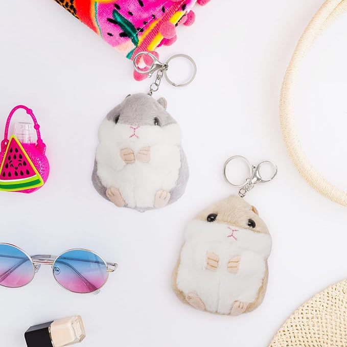 Set of 2 Cute Hamster Plush Keychain Stuffed Animals Keyring Charm Handbag Pendant
