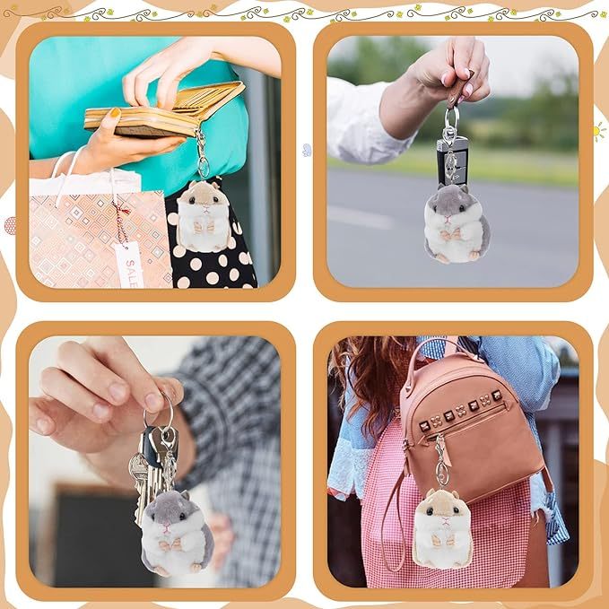 Set of 2 Cute Hamster Plush Keychain Stuffed Animals Keyring Charm Handbag Pendant