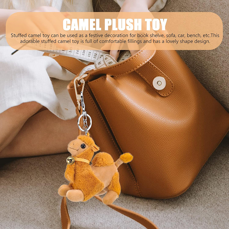 2pcs Plush Camel Keychain Stuffed Animal Toy Adorable Backpack Hanging Pendant