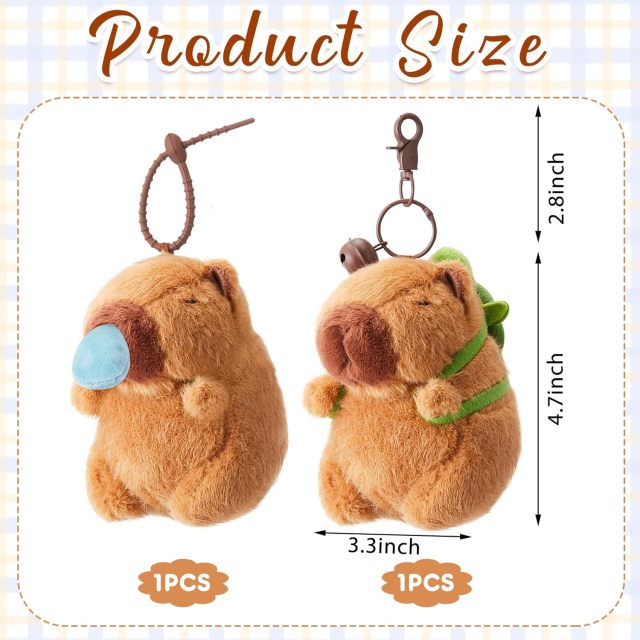 2 Pcs Capybara Plush Keychain Toy Realistic Capybara Stuffed Animals Toy Pendant for Backpack Birthday Gift