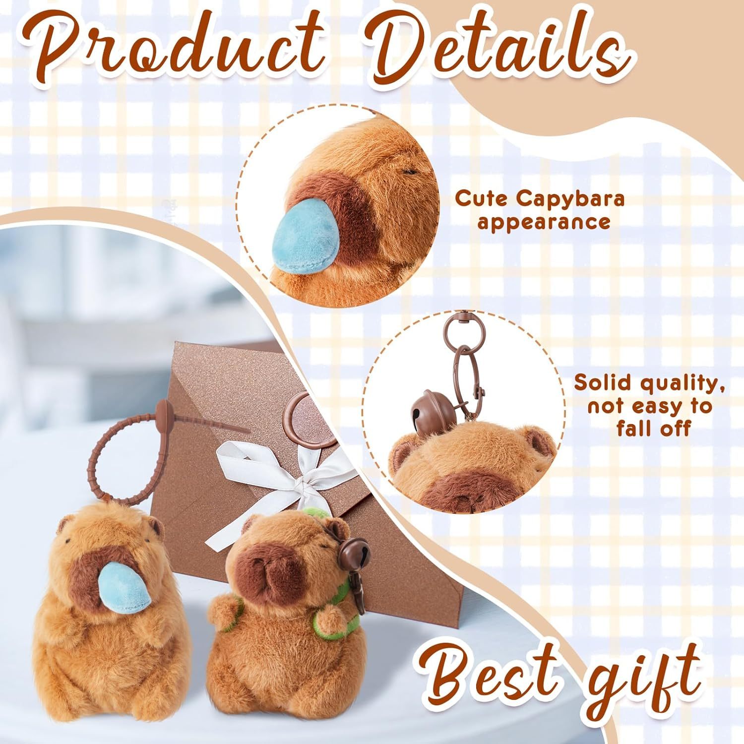 2 Pcs Capybara Plush Keychain Toy Realistic Capybara Stuffed Animals Toy Pendant for Backpack Birthday Gift